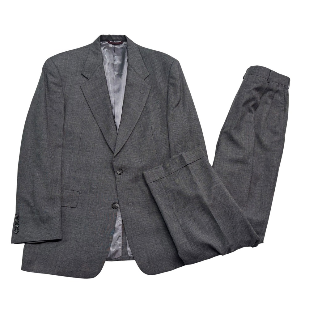 vtg Hart Schaffner Marx 38R 39R 32x30 Gray Glen Plaid 2pc Pant Suit USA Wool
